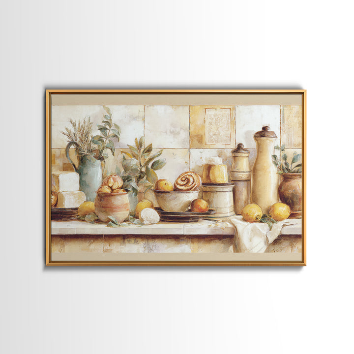 Cinnamon Rolls in a Warm Country Kitchen Framed Canvas Print, Bakery Art, Contemporary Art, Bakery Decor, Fine Art, Patisserie, BAK-3x2-39