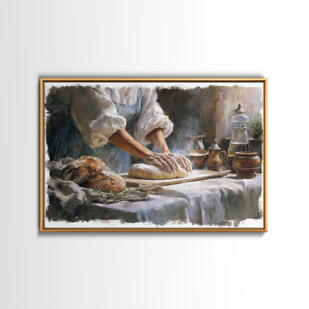 Baker Hands Shaping Dough Framed Canvas Print, Bakery Art, Gallery Decor, Bakery Decor, Fine Art, Patisserie, Wall Art, BAK-3x2-45
