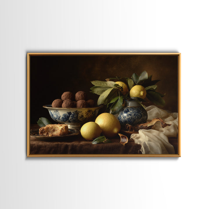 Chocolate Truffle Still Life Framed Canvas Print, Bakery Art, Kitchen Wall Art, Bakery Decor, Oil Painting, Patisserie, BAK-3x2-47