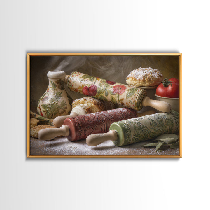 Patisserie Pattern of Rolling Pins and Pastries Canvas Print, Bakery Art, Neutral Decor, Bakery Decor, Fine Art, Patisserie, BAK-3x2-49