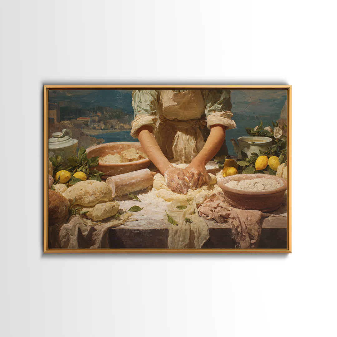 Baker Hands Shaping Dough Framed Canvas Print, Bakery Art, Gallery Decor, Bakery Decor, Fine Art, Patisserie, Wall Art, BAK-3x2-69