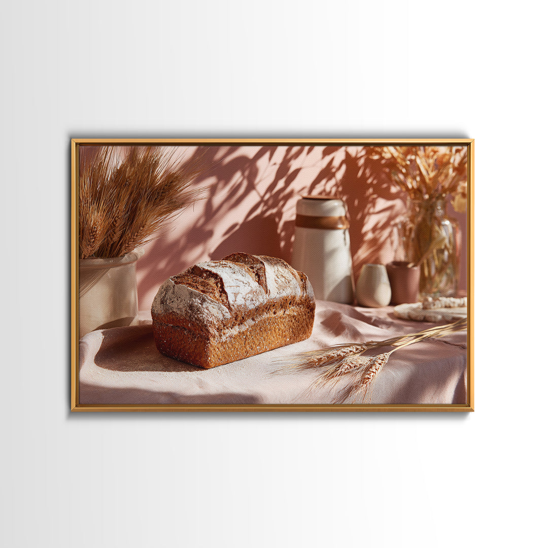 Rustic Loaf of Bread Framed Canvas Print, Bakery Art, Watercolor Print, Bakery Decor, Oil Painting, Patisserie, Fine Art Print, BAK-3x2-8