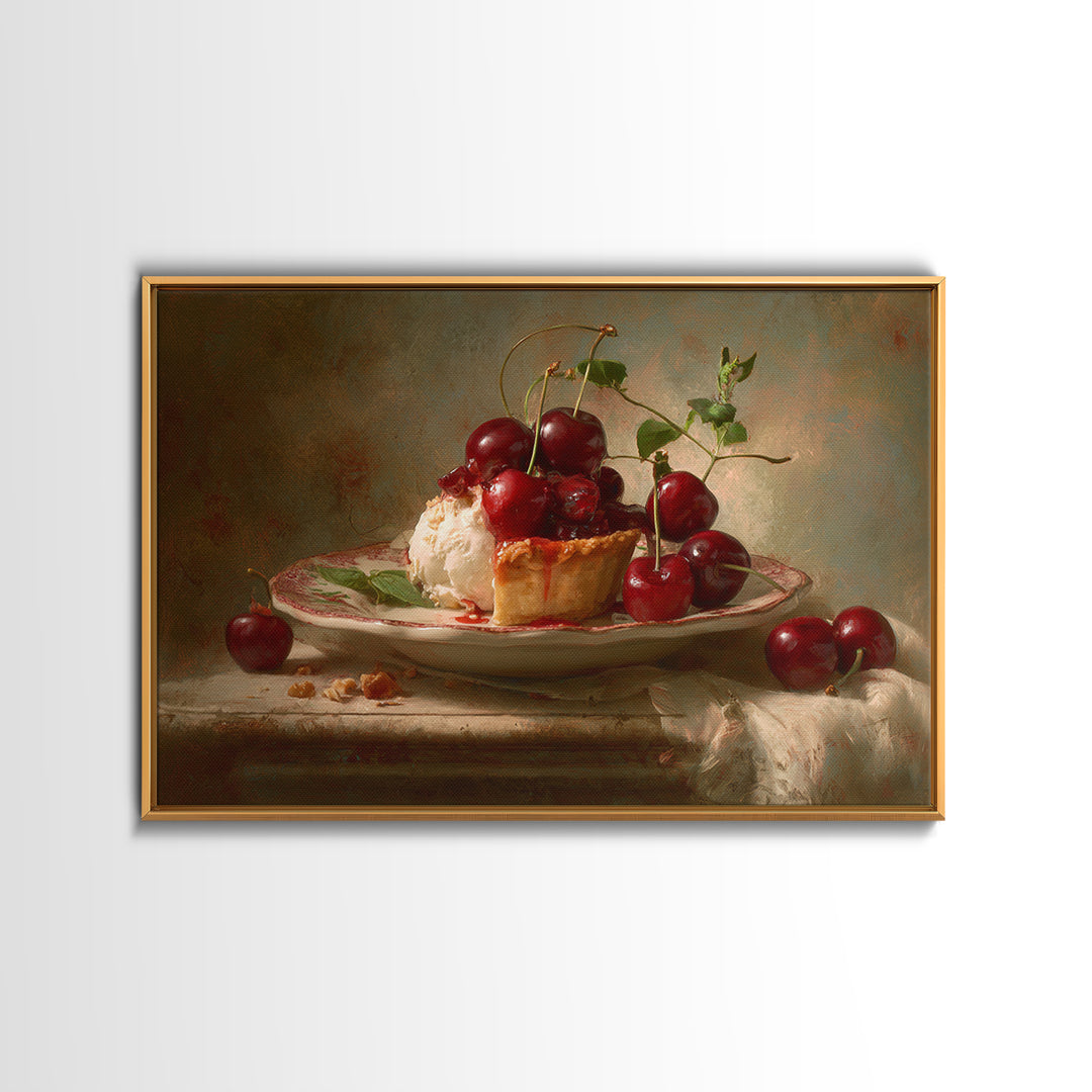 Cherry Tart Still Life Framed Canvas Print, Bakery Art, Fine Art Print, Bakery Decor, Fine Art, Patisserie, Printable Wall Art, BAK-3x2-81
