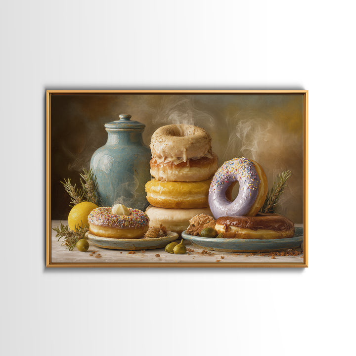 Whimsical Donut Assortment Framed Canvas Print, Bakery Art, Statement Artwork, Bakery Decor, Fine Art, Patisserie, Art Print, BAK-3x2-85
