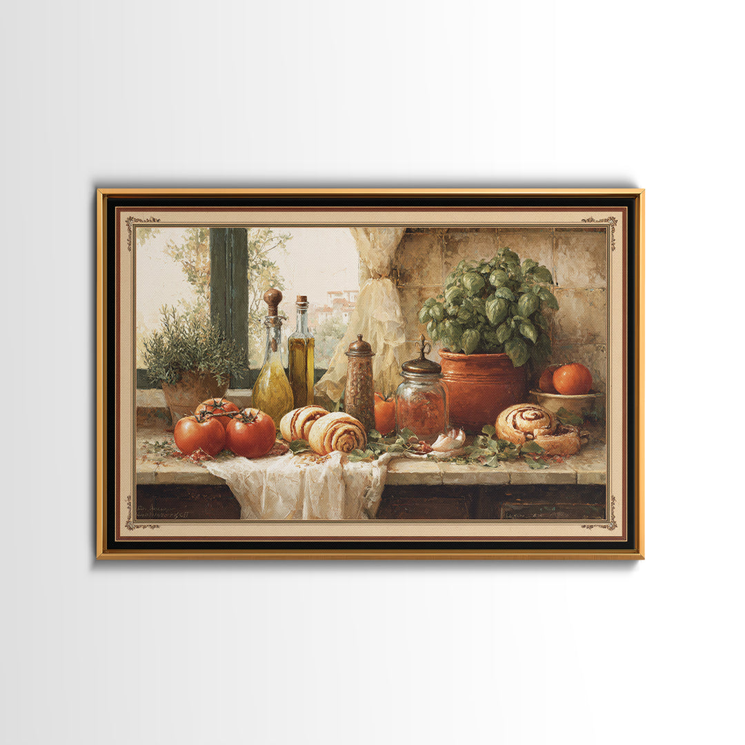 Cinnamon Rolls in a Warm Country Kitchen Framed Canvas Print, Bakery Art, Wall Decor, Bakery Decor, Fine Art, Patisserie, BAK-3x2-87