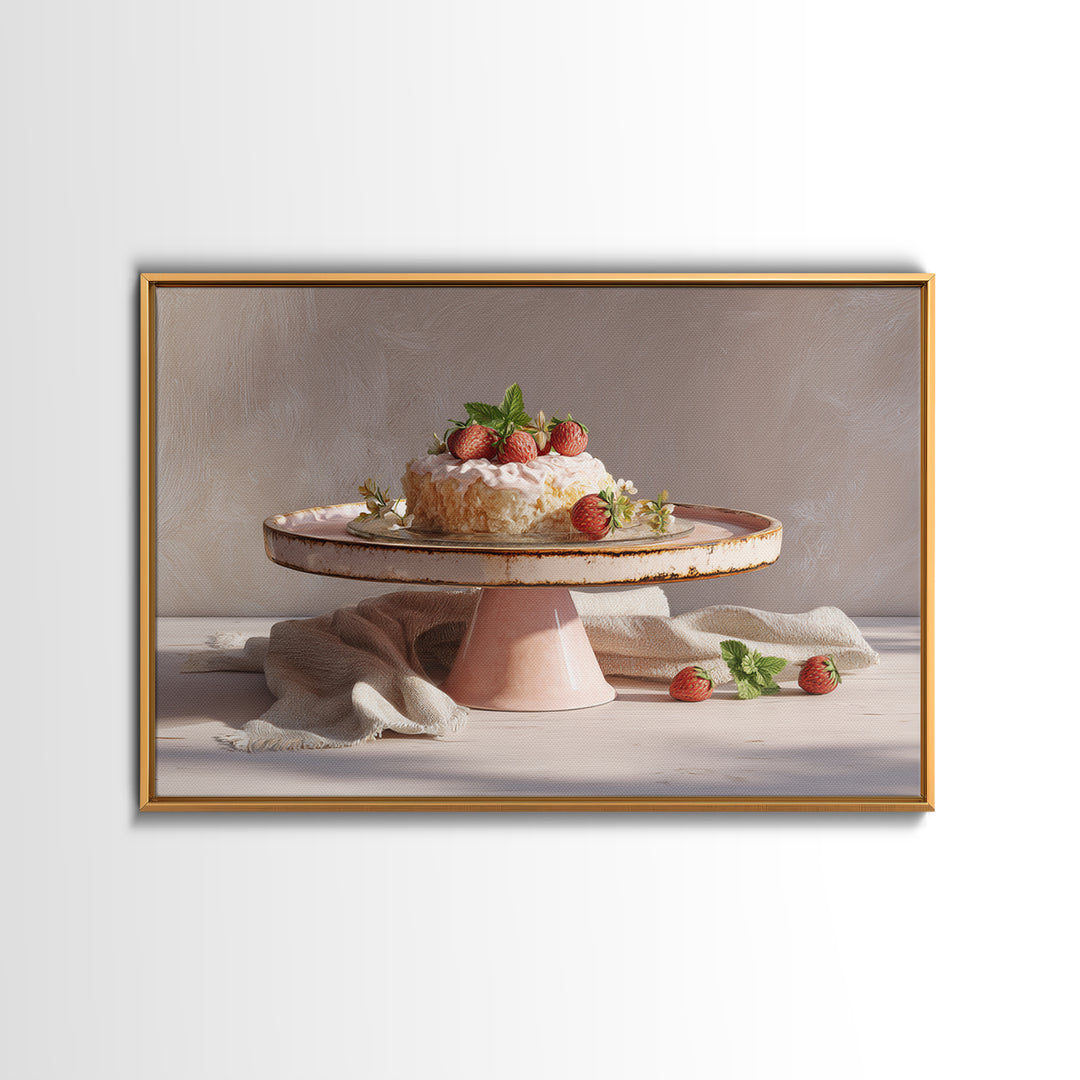 Pastel Cake Stand Canvas Print, Bakery Art, Boho Decor, Bakery Decor, Oil Painting, Patisserie, Kitchen Decor, BAK-3x2-89