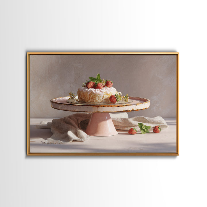 Pastel Cake Stand Canvas Print, Bakery Art, Boho Decor, Bakery Decor, Oil Painting, Patisserie, Kitchen Decor, BAK-3x2-89