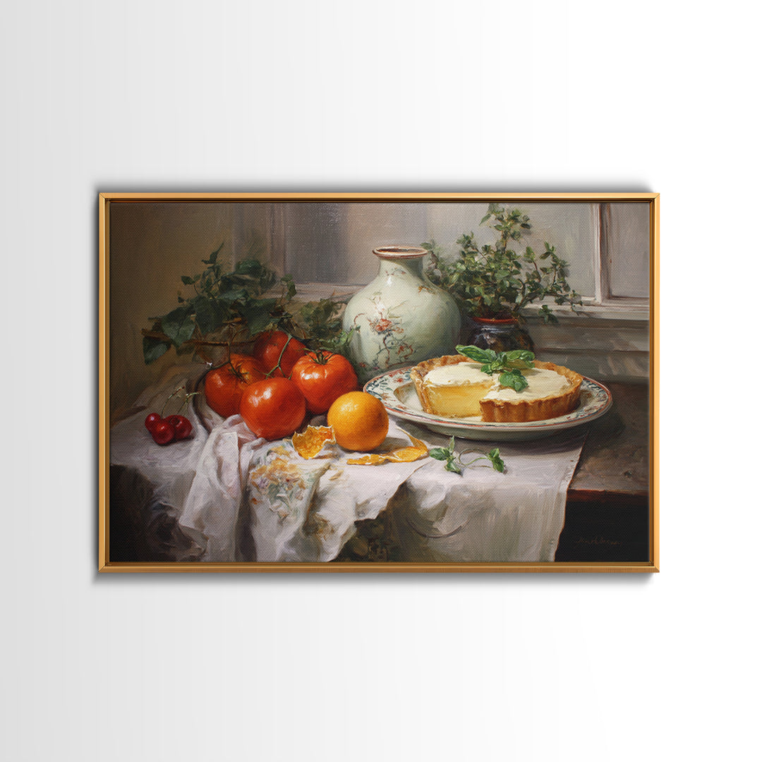 Cherry Tart Still Life Framed Canvas Print, Bakery Art, Neutral Wall Art, Bakery Decor, Fine Art, Patisserie, Statement Artwork, BAK-3x2-9