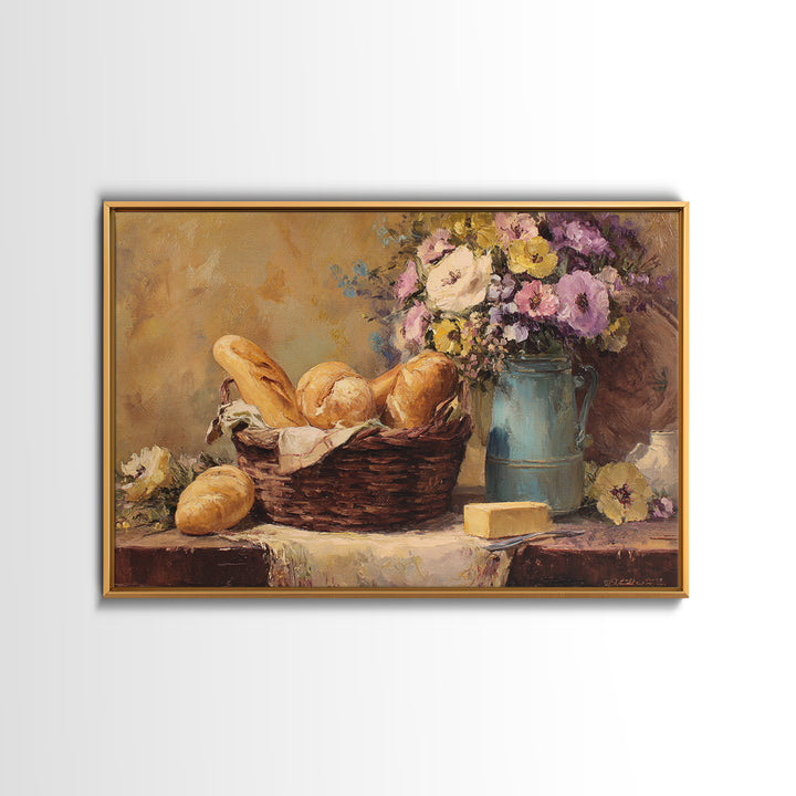 French Market Basket Filled Canvas Print, Bakery Art, French Wall Art, Bakery Decor, Fine Art, Patisserie, Room Decor, BAK-3x2-94