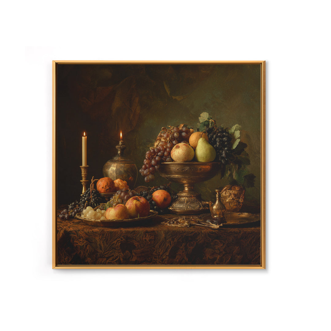 Dramatic Fruit Still Life Framed Canvas Print, Baroque Art, Living Room Wall Art, Living Room Decor, Fine Art, Ornate, BAO-1x1-1