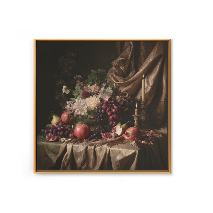 Lavish Banquet Fruit Composition Canvas Print, Baroque Art, Printable Wall Art, Living Room Decor, Ornate, Minimalist Wall Art, BAO-1x1-20