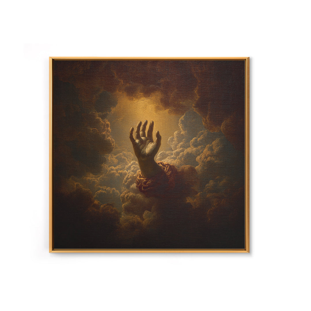 Angelic Hand Reaching Through Clouds Framed Canvas Print, Baroque Art, Modern Wall Art, Living Room Decor, Fine Art, Ornate, BAO-1x1-21