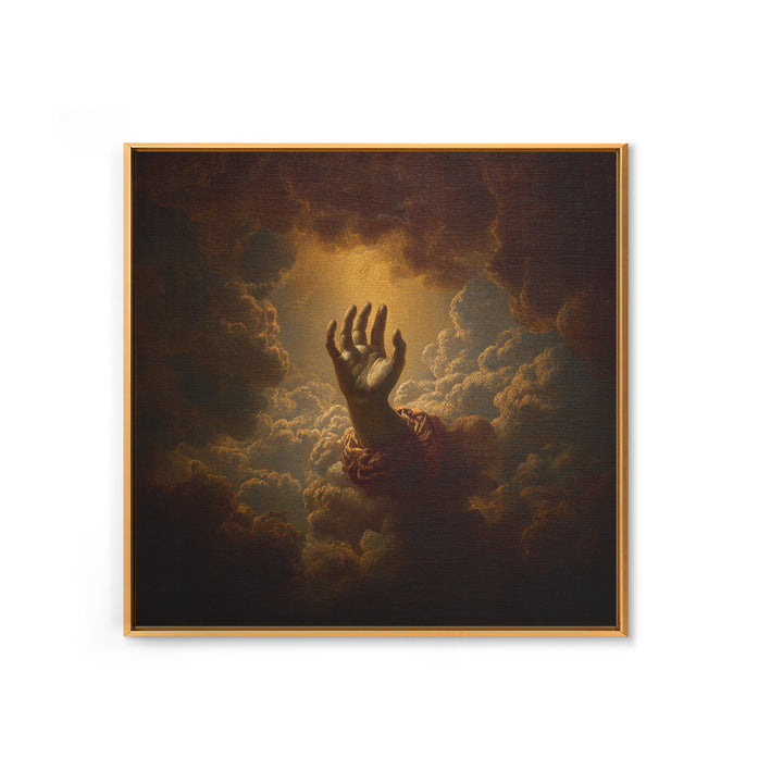 Angelic Hand Reaching Through Clouds Framed Canvas Print, Baroque Art, Modern Wall Art, Living Room Decor, Fine Art, Ornate, BAO-1x1-21