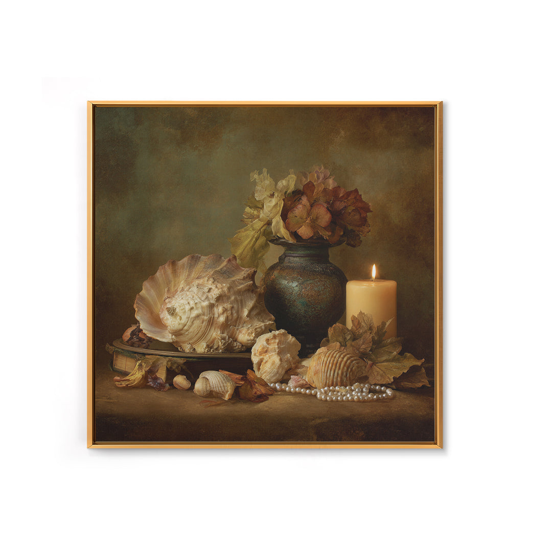 Ornamental Shell and Pearl Composition Canvas Print, Baroque Art, Dark Academia Decor, Living Room Decor, Oil Painting, Ornate, BAO-1x1-22