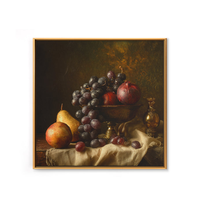 Dramatic Fruit Still Life Canvas Print, Baroque Art, Gallery Wall, Living Room Decor, Fine Art, Ornate, Neutral Decor, BAO-1x1-25