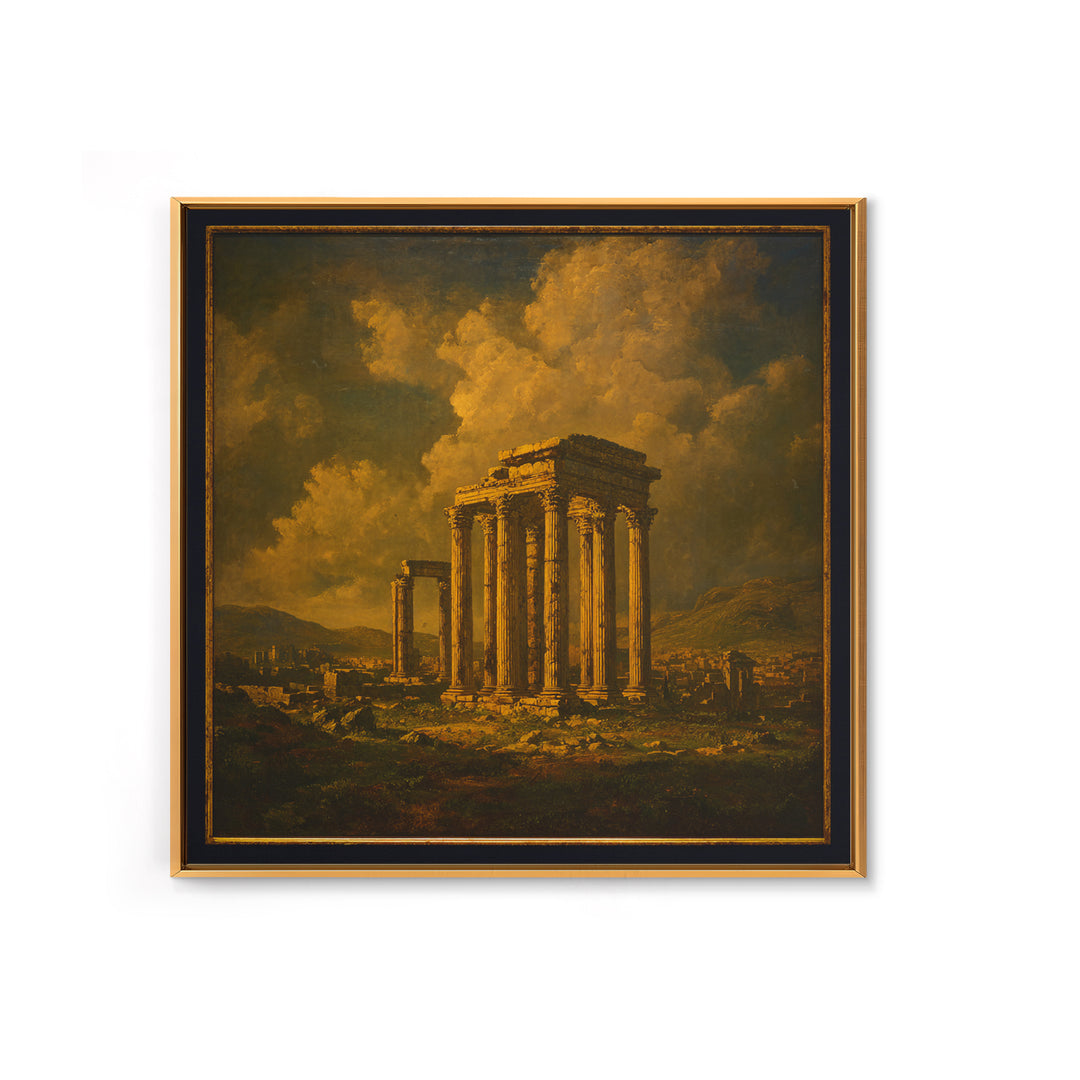 Classical Ruins Beneath a Dramatic Sky Framed Canvas Print, Baroque Art, Living Room Wall Art, Living Room Decor, Oil Painting, BAO-1x1-43