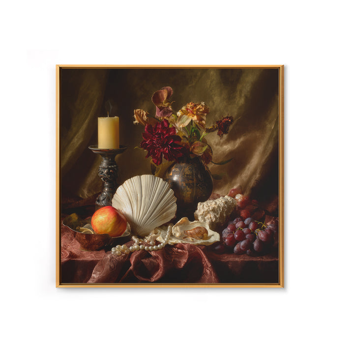 Ornamental Shell and Pearl Composition Framed Canvas Print, Baroque Art, Living Room Wall Art, Living Room Decor, Ornate, BAO-1x1-46