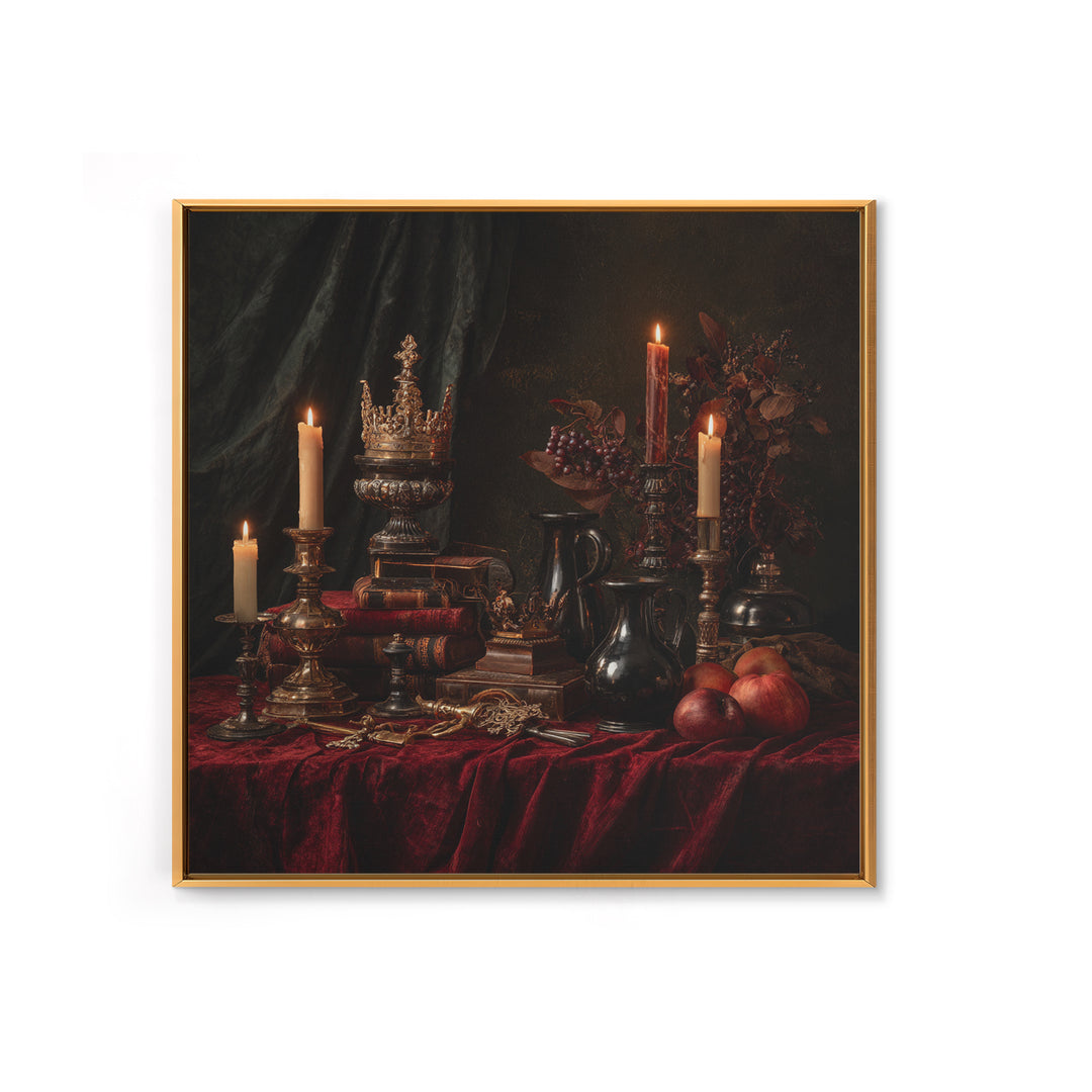Dark Red Velvet Framed Canvas Print, Baroque Art, Whimsical Decor, Living Room Decor, Fine Art, Ornate, Maximalist Decor, BAO-1x1-47