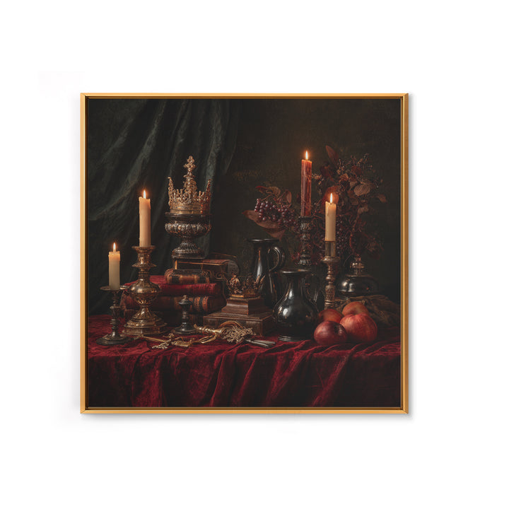 Dark Red Velvet Framed Canvas Print, Baroque Art, Whimsical Decor, Living Room Decor, Fine Art, Ornate, Maximalist Decor, BAO-1x1-47