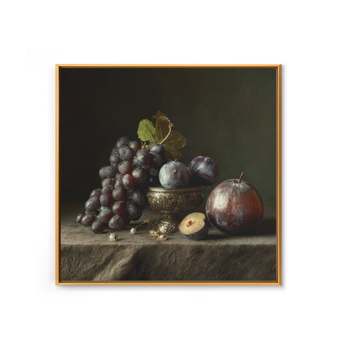 Dramatic Fruit Still Life Canvas Print, Baroque Art, Gallery Wall, Living Room Decor, Fine Art, Ornate, Neutral Decor, BAO-1x1-49