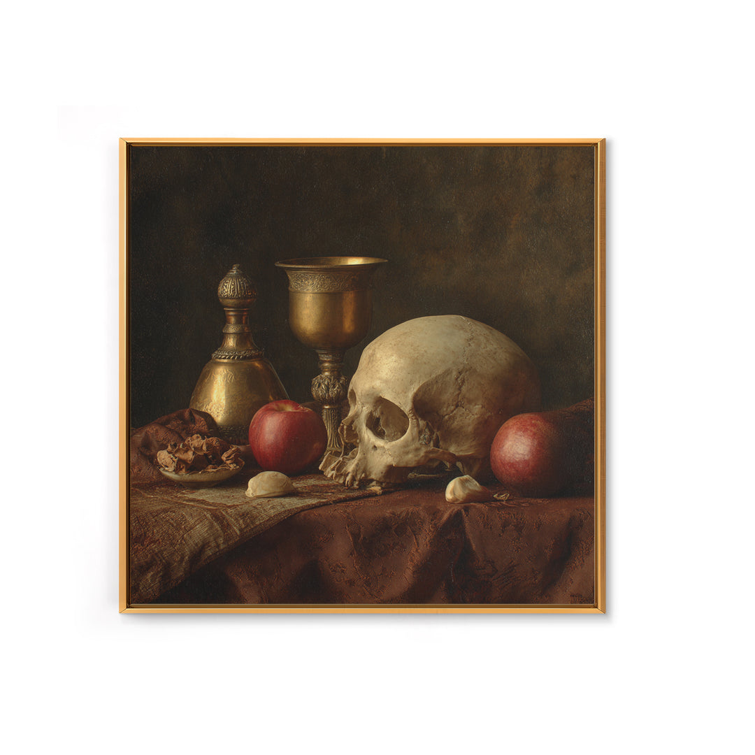 Skull and Hourglass Vanitas Still Life Canvas Print, Baroque Art, Moody Wall Art, Living Room Decor, Fine Art, Ornate, BAO-1x1-5