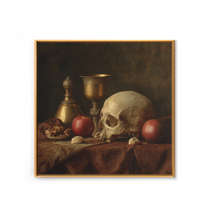 Skull and Hourglass Vanitas Still Life Canvas Print, Baroque Art, Moody Wall Art, Living Room Decor, Fine Art, Ornate, BAO-1x1-5