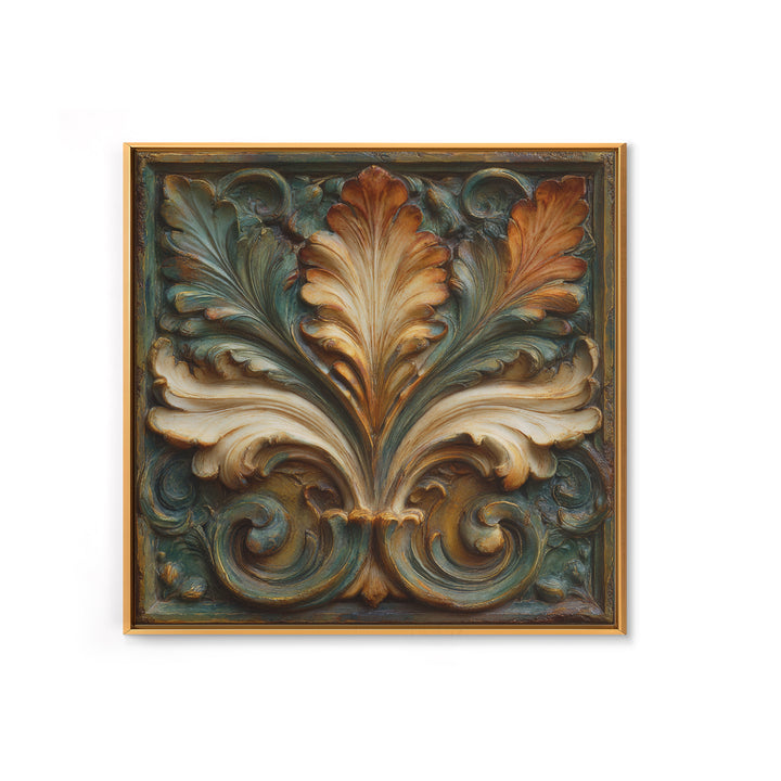 Carved Acanthus Leaf Ornament Study Framed Canvas Print, Baroque Art, Maximalist Wall Art, Living Room Decor, Oil Painting, BAO-1x1-63