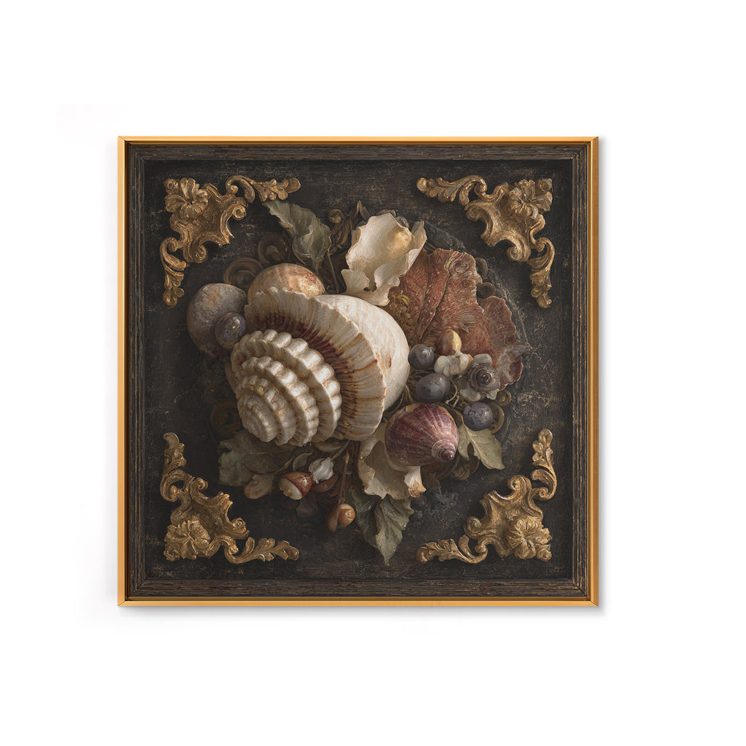 Ornamental Shell and Pearl Composition Framed Canvas Print, Baroque Art, Living Room Wall Art, Living Room Decor, Ornate, BAO-1x1-70