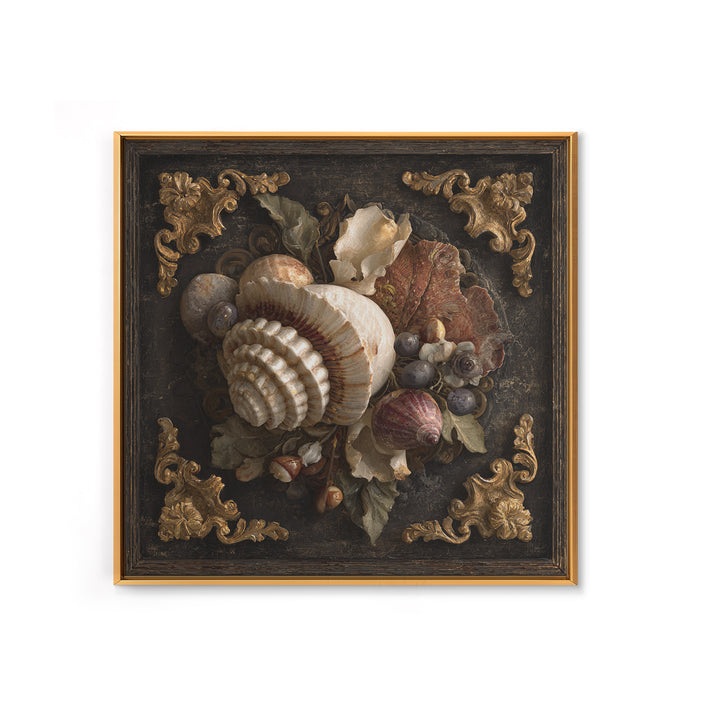 Ornamental Shell and Pearl Composition Framed Canvas Print, Baroque Art, Living Room Wall Art, Living Room Decor, Ornate, BAO-1x1-70