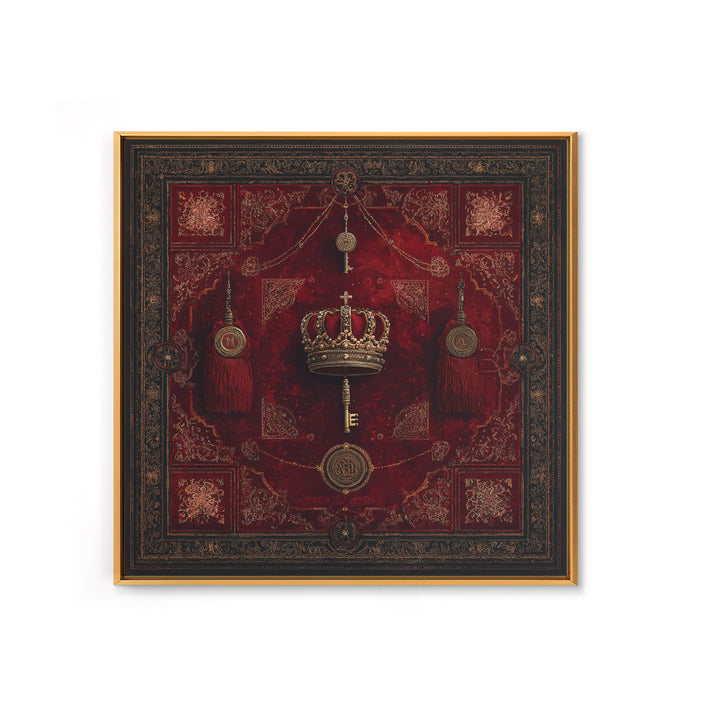 Dark Red Velvet Framed Canvas Print, Baroque Art, Dark Academia Art, Living Room Decor, Fine Art, Ornate, Modern Decor, BAO-1x1-71