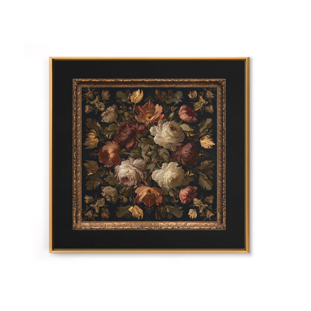 Ornate Gold Frame Illusion Around a Botanical Canvas Print, Baroque Art, Baroque, Living Room Decor, Oil Painting, Ornate, BAO-1x1-81