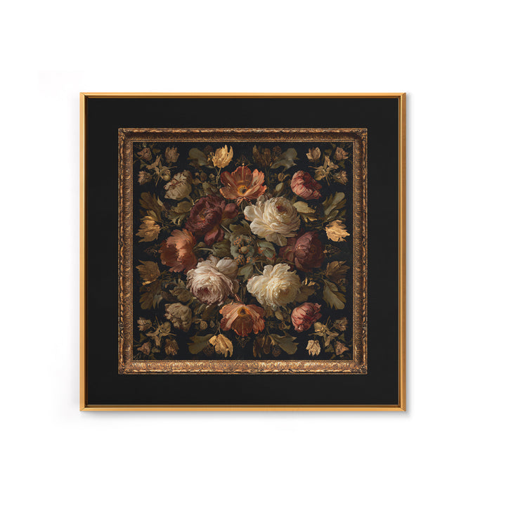 Ornate Gold Frame Illusion Around a Botanical Canvas Print, Baroque Art, Baroque, Living Room Decor, Oil Painting, Ornate, BAO-1x1-81