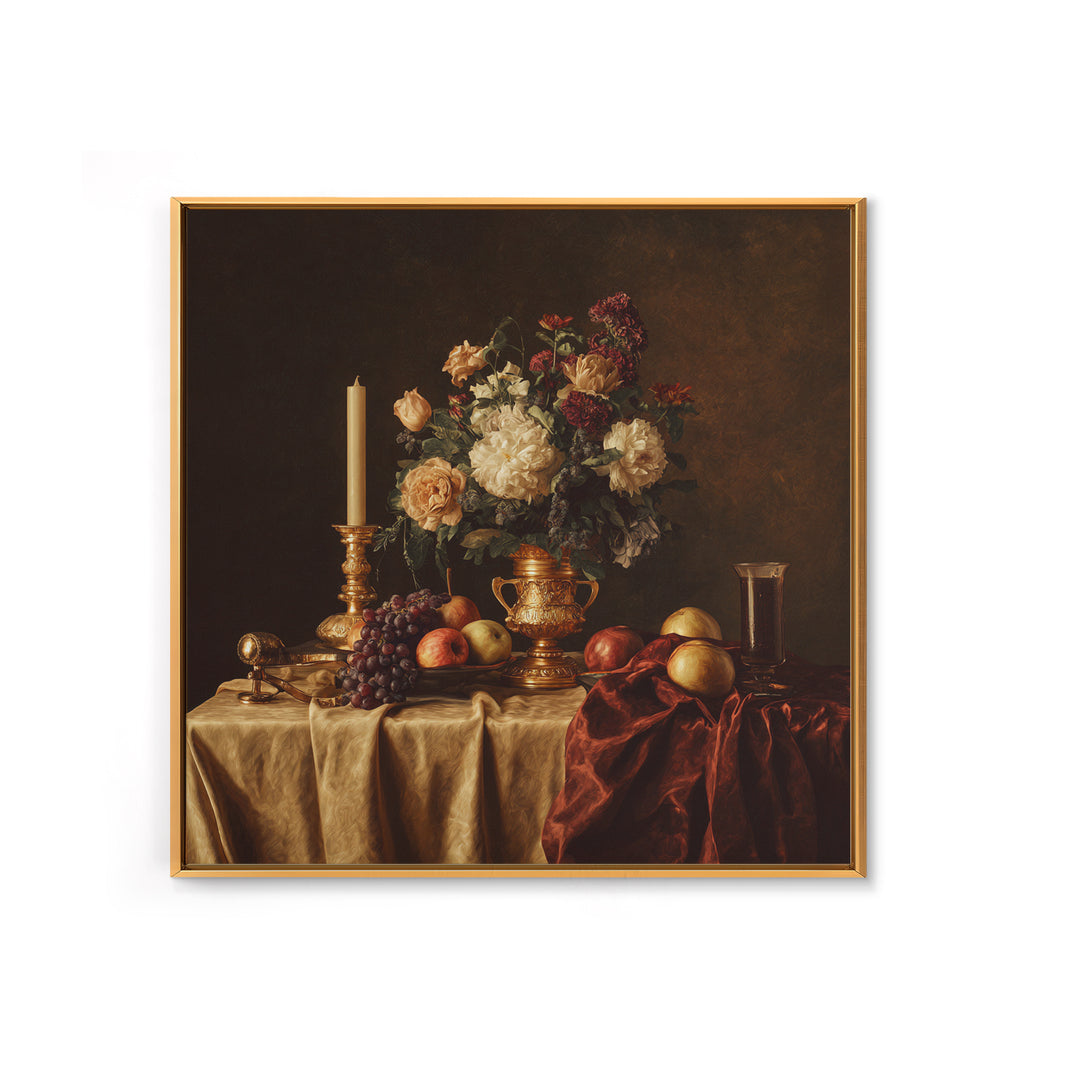 Golden Harp and Roses Canvas Print, Baroque Art, Portrait Painting, Living Room Decor, Fine Art, Ornate, Neutral Decor, BAO-1x1-90