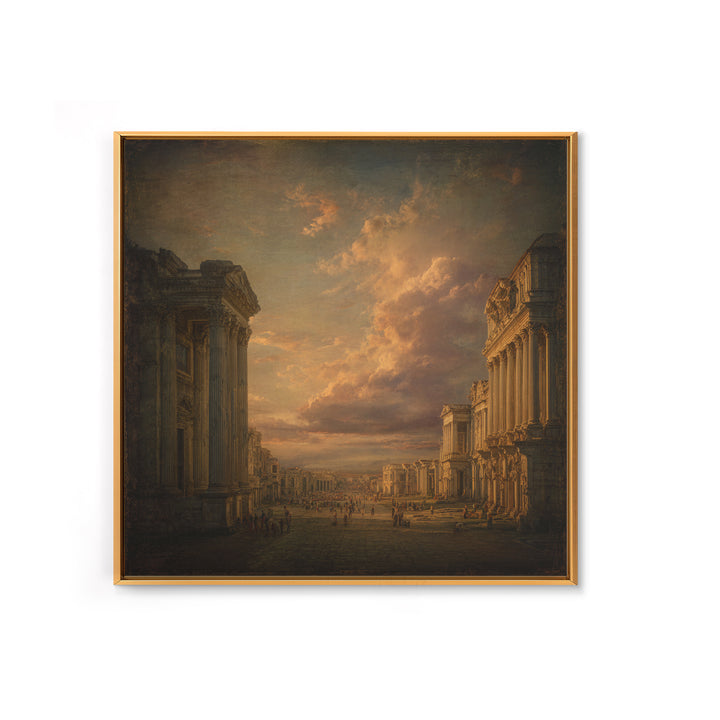 Classical Ruins Beneath a Dramatic Sky Canvas Print, Baroque Art, Wall Decor, Living Room Decor, Fine Art, Ornate, BAO-1x1-91