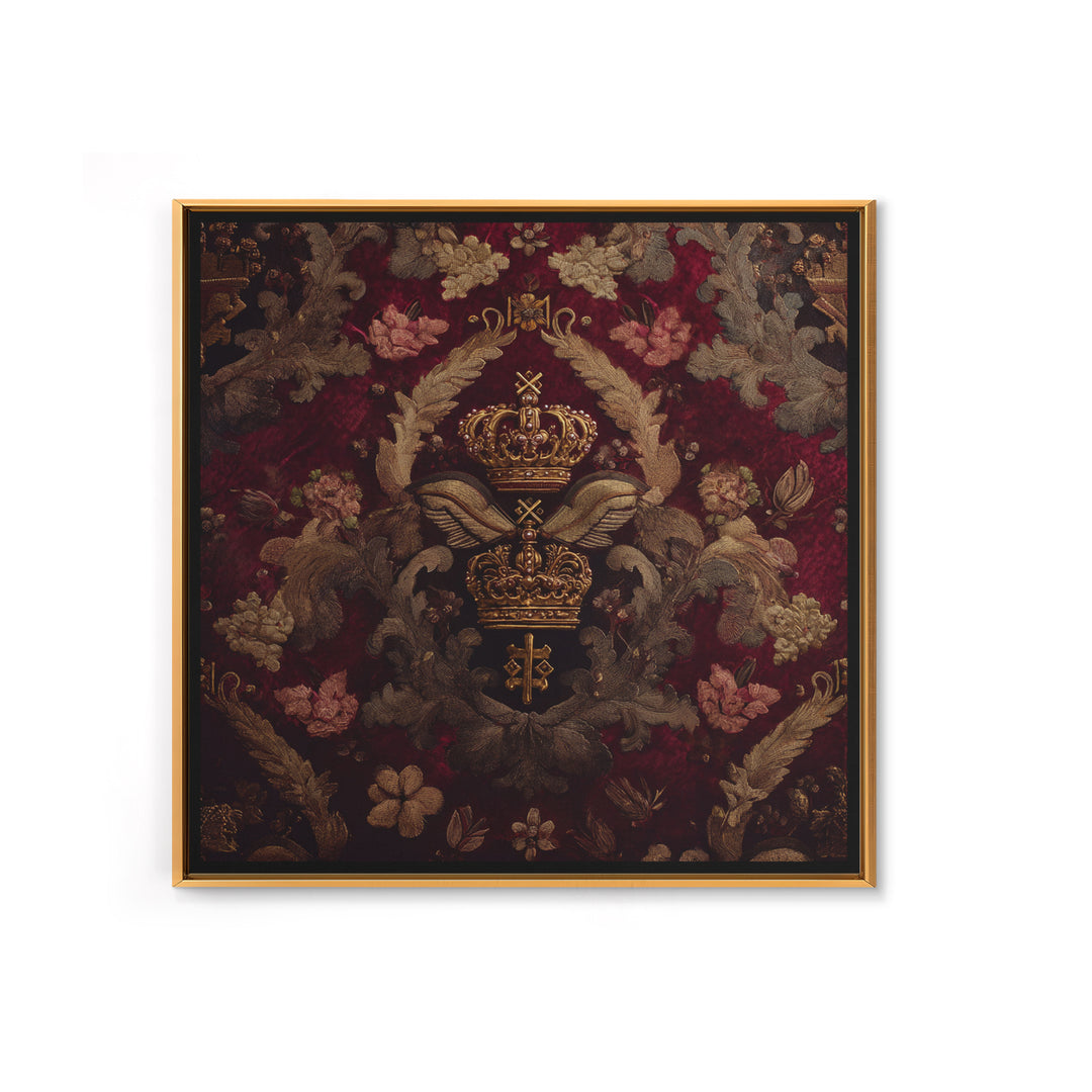 Dark Red Velvet Canvas Print, Baroque Art, Art Nouveau Decor, Living Room Decor, Fine Art, Ornate, Art Print, Textured Painting, BAO-1x1-95