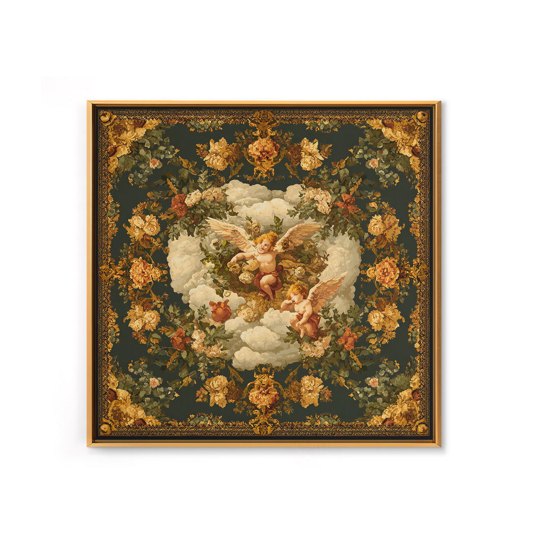 Ornate Cherub Figure Surrounded by Clouds and Canvas Print, Baroque Art, Art Nouveau Decor, Living Room Decor, Fine Art, Ornate, BAO-1x1-98