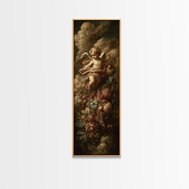 Ornate Cherub Figure Surrounded by Clouds and Canvas Print, Baroque Art, Moody Wall Art, Living Room Decor, Fine Art, Ornate, BAO-1x3-14