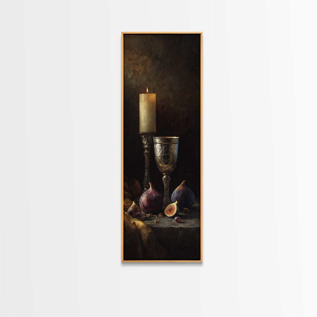 Candlelit Table with Silver Goblet and Figs Canvas Print, Baroque Art, Fine Art Print, Living Room Decor, Fine Art, Ornate, BAO-1x3-25