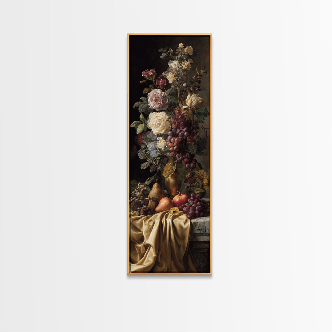 Golden Harp and Roses Framed Canvas Print, Baroque Art, Modern Wall Art, Living Room Decor, Oil Painting, Ornate, Feminist Art, BAO-1x3-30