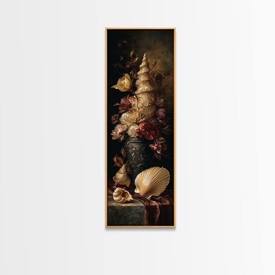 Ornamental Shell and Pearl Composition Framed Canvas Print, Baroque Art, Living Room Wall Art, Living Room Decor, BAO-1x3-34