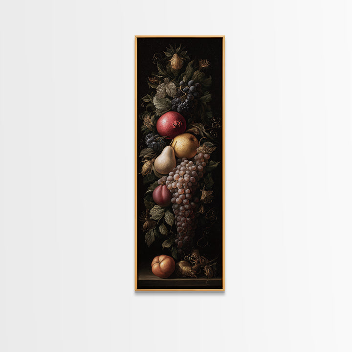 Dramatic Fruit Still Life Canvas Print, Baroque Art, Gallery Wall, Living Room Decor, Fine Art, Ornate, Neutral Decor, BAO-1x3-37