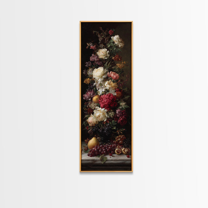 Dark Floral Arrangement Canvas Print, Baroque Art, Wall Decor, Living Room Decor, Oil Painting, Ornate, Contemporary Art, BAO-1x3-40