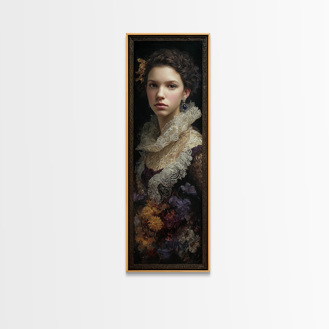 Classical Portrait with Lace Collar and Jewel Canvas Print, Baroque Art, Wall Decor, Living Room Decor, Fine Art, Ornate, BAO-1x3-43