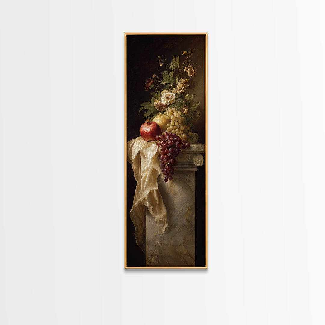 Pomegranate and Grapes on a Marble Ledge Canvas Print, Baroque Art, Art Nouveau Decor, Living Room Decor, Fine Art, Ornate, BAO-1x3-44