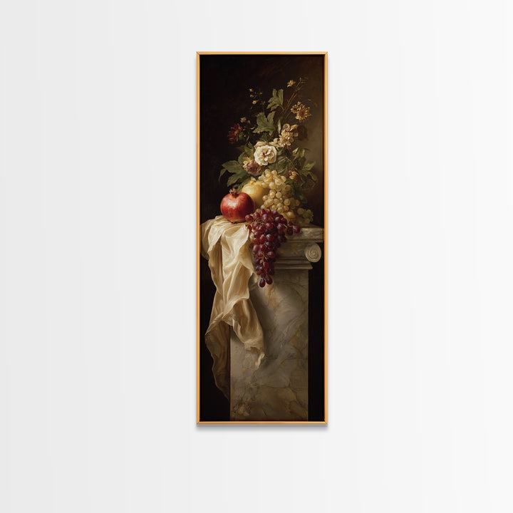 Pomegranate and Grapes on a Marble Ledge Canvas Print, Baroque Art, Art Nouveau Decor, Living Room Decor, Fine Art, Ornate, BAO-1x3-44