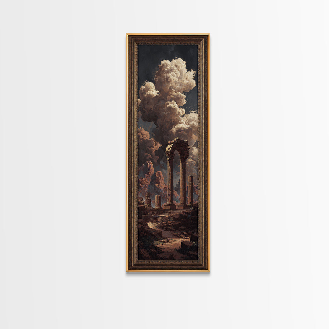 Classical Ruins Beneath a Dramatic Sky Canvas Print, Baroque Art, Fine Art Print, Living Room Decor, Oil Painting, Ornate, BAO-1x3-55