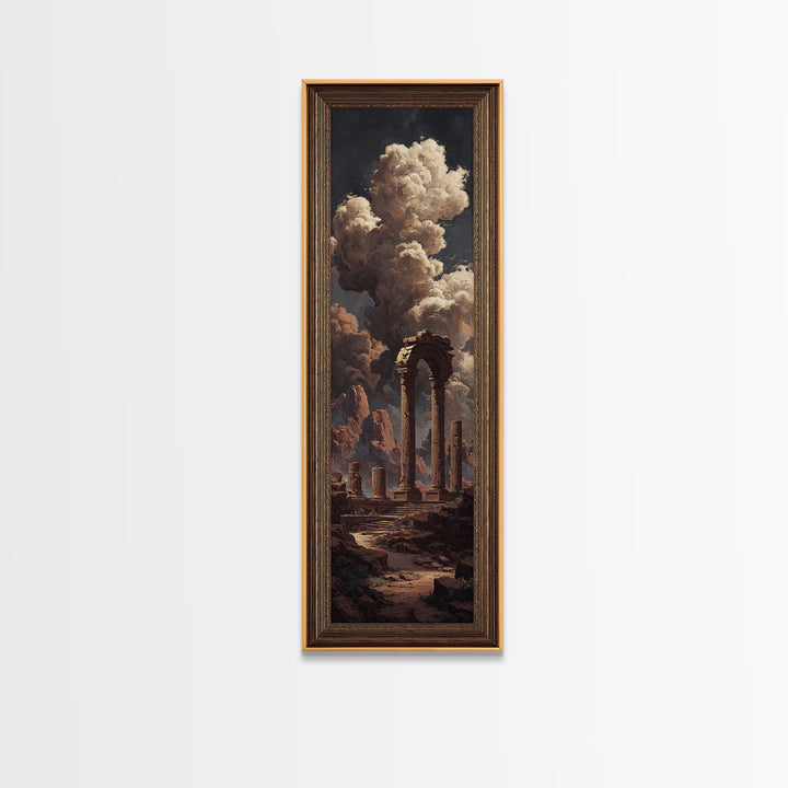 Classical Ruins Beneath a Dramatic Sky Canvas Print, Baroque Art, Fine Art Print, Living Room Decor, Oil Painting, Ornate, BAO-1x3-55