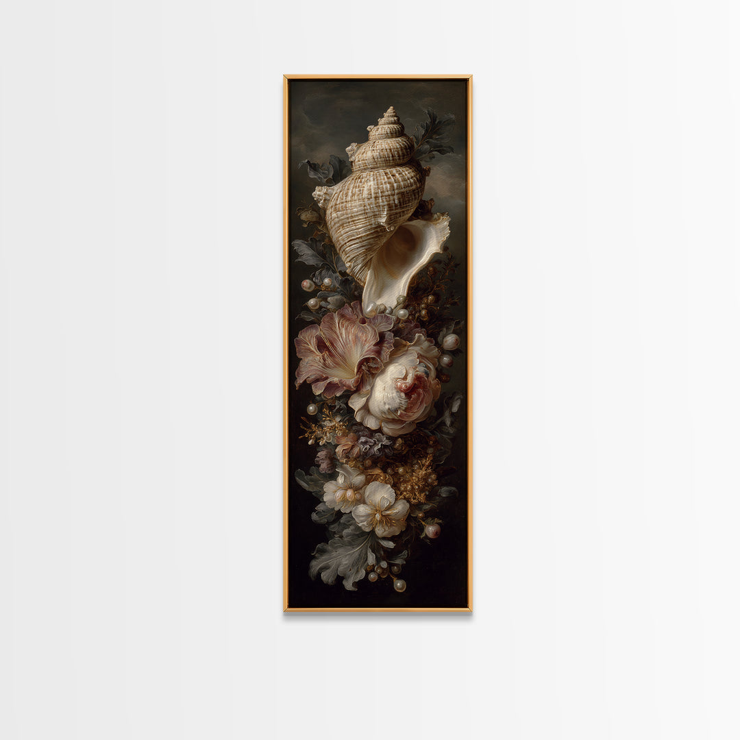 Ornamental Shell and Pearl Composition Framed Canvas Print, Baroque Art, Living Room Wall Art, Living Room Decor, BAO-1x3-58
