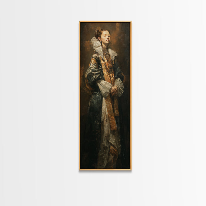 Classical Portrait with Lace Collar and Jewel Canvas Print, Baroque Art, Minimalist Decor, Living Room Decor, Fine Art, Ornate, BAO-1x3-67