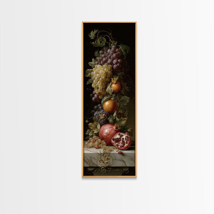 Pomegranate and Grapes on a Marble Ledge Canvas Print, Baroque Art, Luxury Decor, Living Room Decor, Fine Art, Ornate, BAO-1x3-68